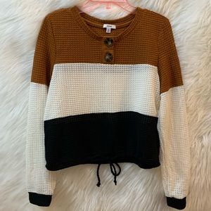 ARDENE Sweater Light weight Open Knit Tan Off White and Black Large